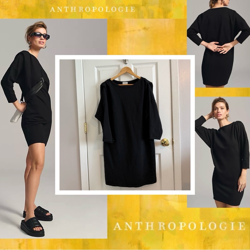 ANTHROPOLOGIE t.LA black dolman sleeve boatneck sweatshirt dress